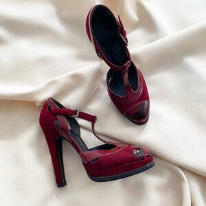 Barbara Bui T-Strap Suede/Patent/Snakeskin Platform Sandals, size 37